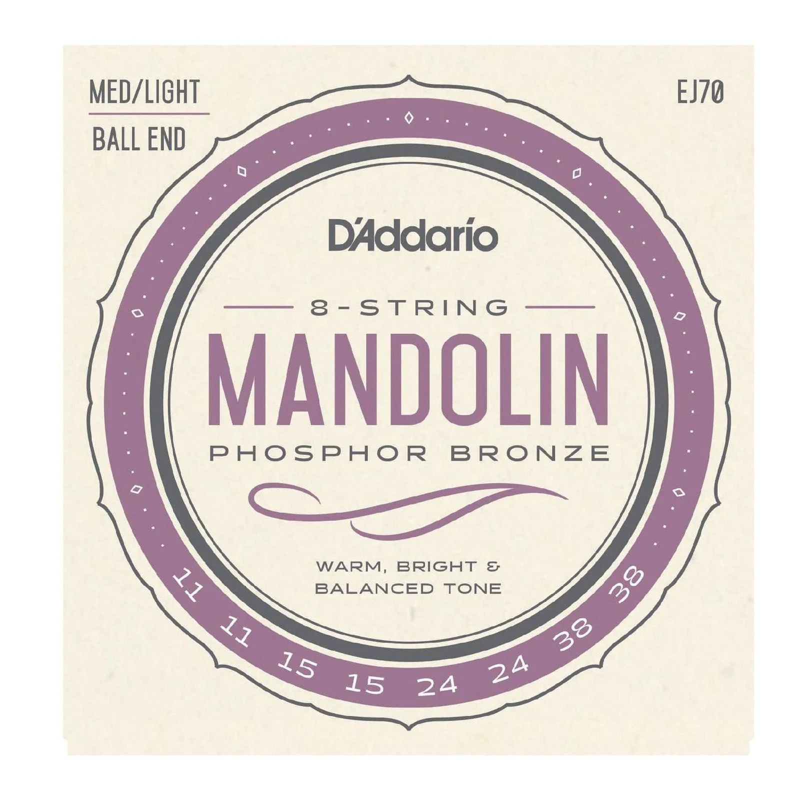 D'Addario EJ74 Mandolin Strings, Phosphor Bronze, Medium w/ Ball End 11-38