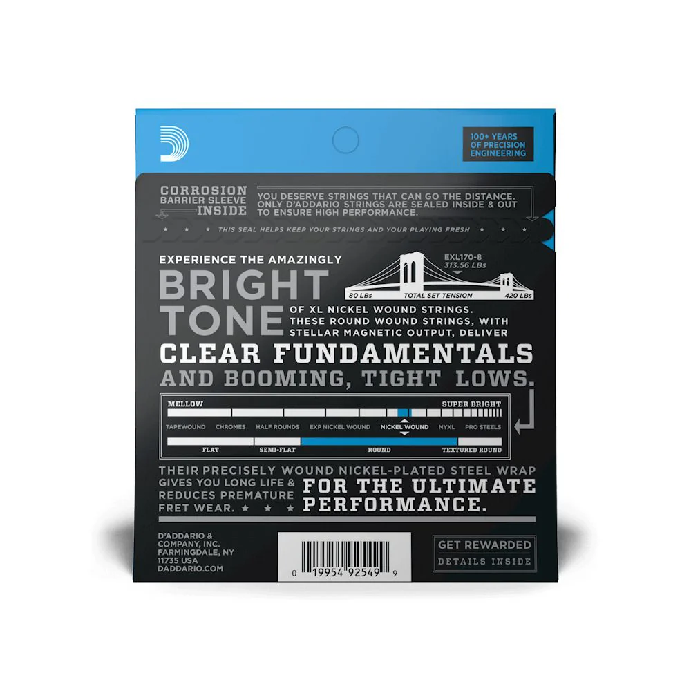 D'Addario EXL170-8 8-String Bass Strings - Regular Light Long Scale (45-100)