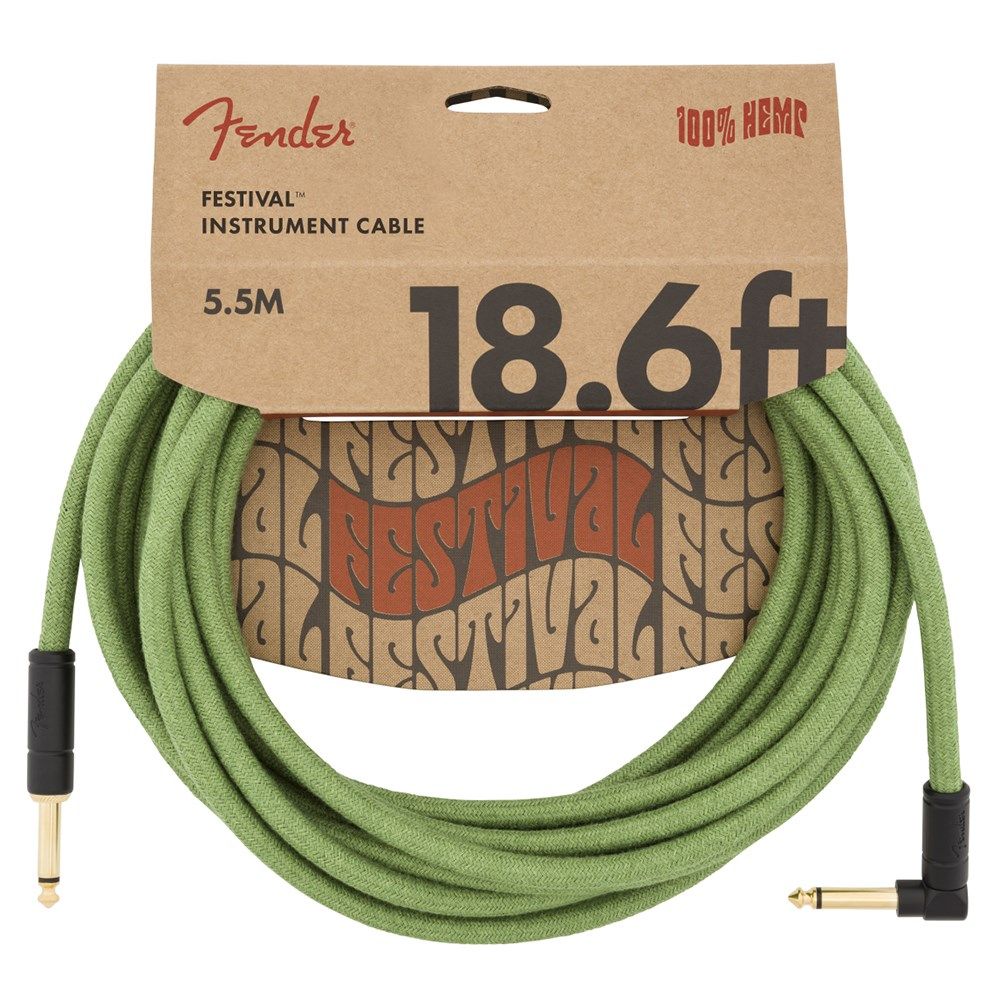 Fender Festival Instrument Cable Straight / Angle 18.6' Pure Hemp (Green)