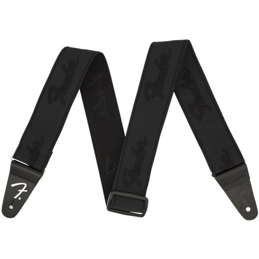 Fender Weighless Running Logo Guitar Strap (Black/Black) 2"