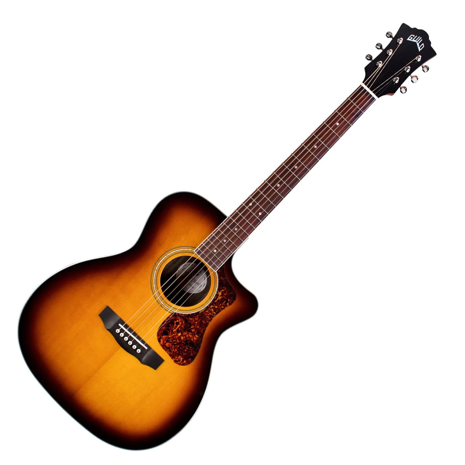 Guild OM-260CE Deluxe Burl Acoustic Electric Guitar (Edge Sunburst)