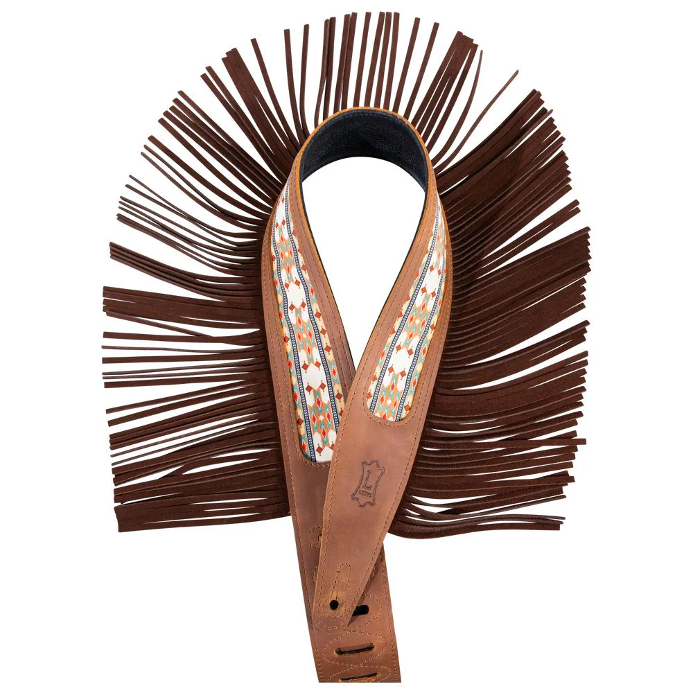 Levys Crazy Horse Strap Fringe Detail Western Print 2.5" (Brown)