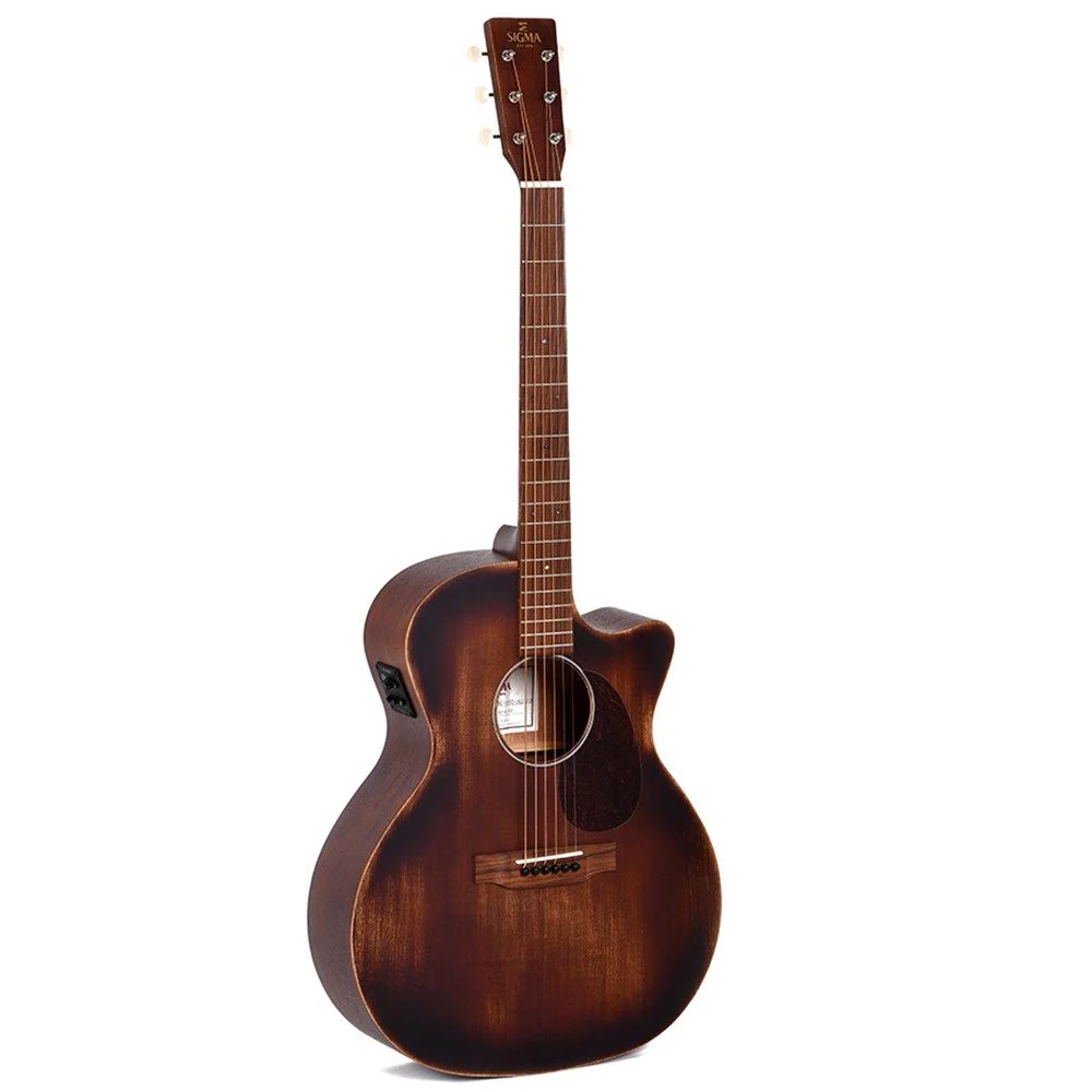 Sigma GMC-15E Grand OM-14 Acoustic Guitar w/ Solid Mahogany Top Cutaway & Pickup