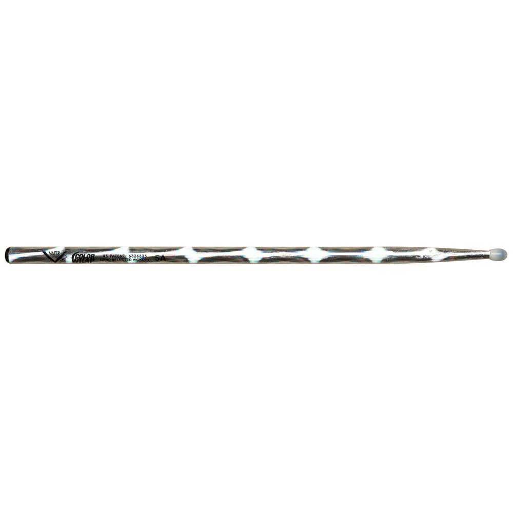 Vater VCS5AN Colour Wrap 5A Nylon Tip Drumsticks (Silver Optic) (Pair)