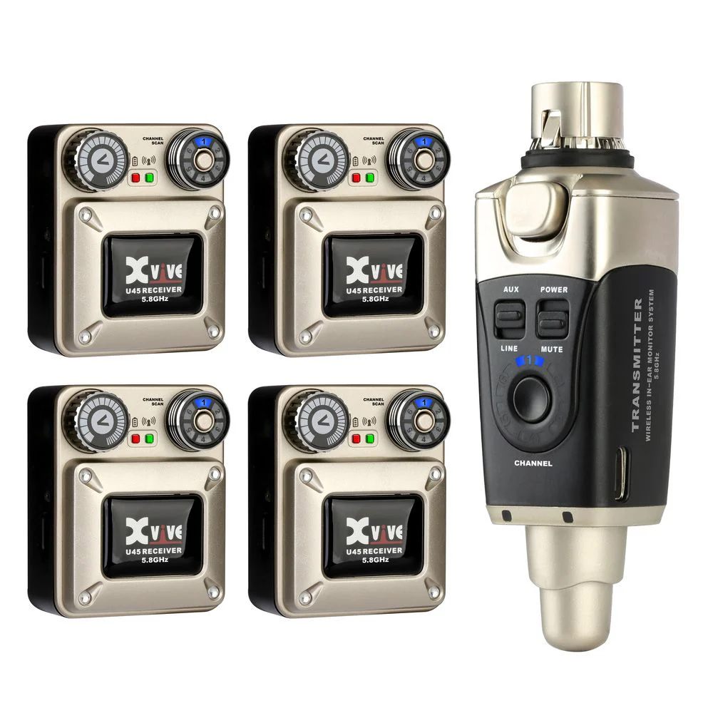 Xvive U45R2 Wireless In Ear Monitoring System 5.8GHz Including 4 Receivers